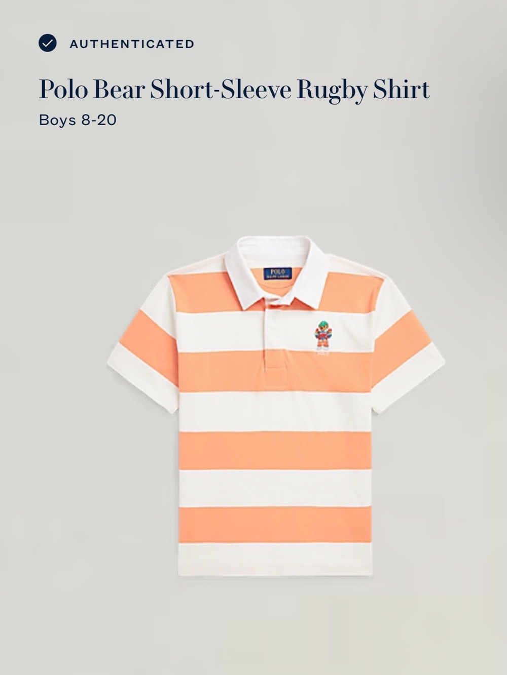 Polo by Ralph Lauren Peach and White Striped Polo with Embroidered Bear